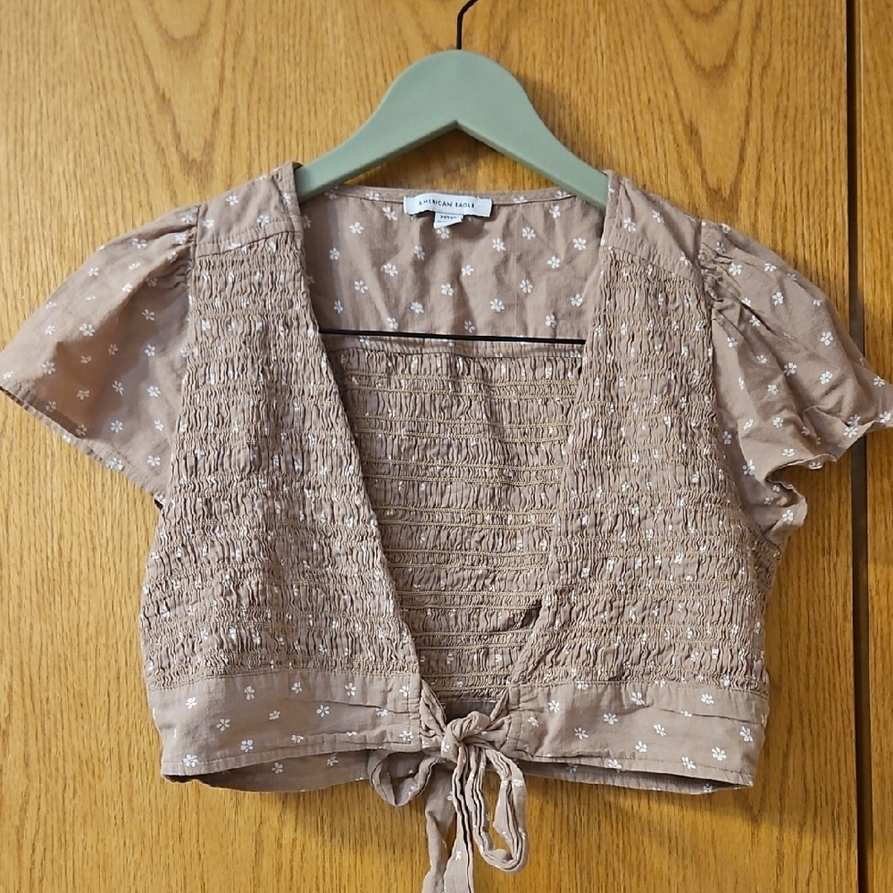 American Eagle Outfitters Tan Floral Crop Top